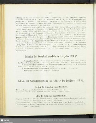 Lehrplan der Gewerbzeichenschule im Lehrjahre 1881/82