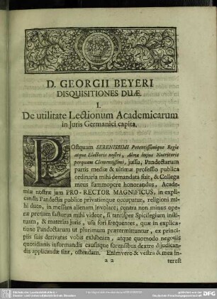 D. Georgii Beyeri Disquisitiones Duae