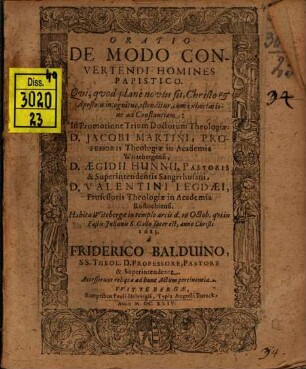 Oratio de modo convertendi homines papistico