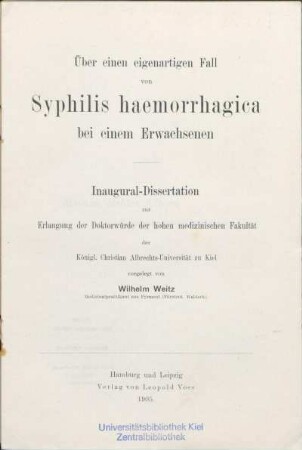 Über einen eigenartigen Fall von Syphilis haemorrhagica bei einem Erwachsenen