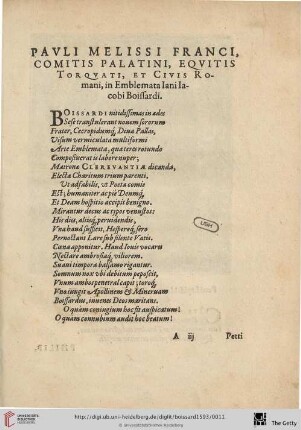 Pavli Melissi Franci, Comitis Palatini […]