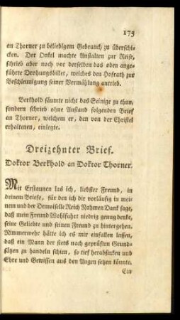 Dreizehnter Brief. Doktor Berkhold an Doktor Thorner