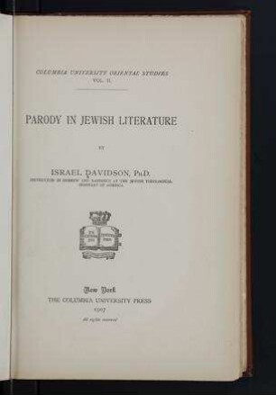 Parody in Jewish literature / by Israel Davidson