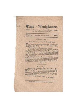 Tags-Neuigkeiten No. 30; 30. August 1833