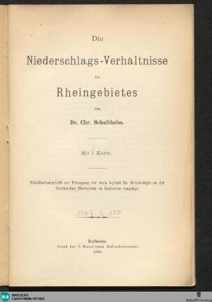 Die Niederschlags-Verhältnisse des Rheingebietes