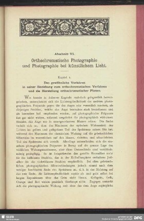 Abschnitt VI. Orthochromatische Photographie und Photographie bei künstlichem Licht