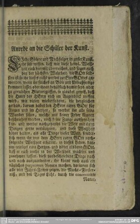 Anrede an die Schüler der Kunst