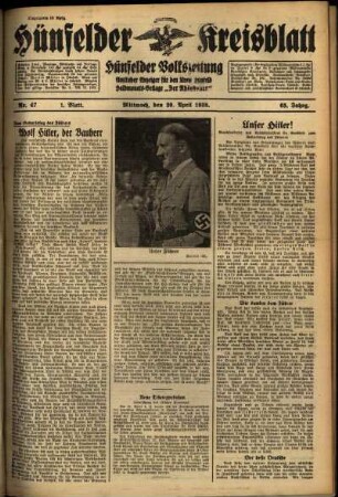 Erste Ausgabe vom Mittwoch, den 20. April 1938.