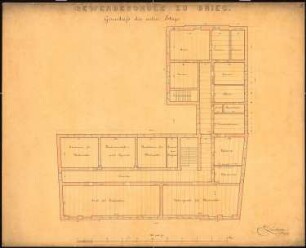 Gewerbeschule, Brieg: Grundriss 1. Obergeschoss, Maßstabsleiste 1:96