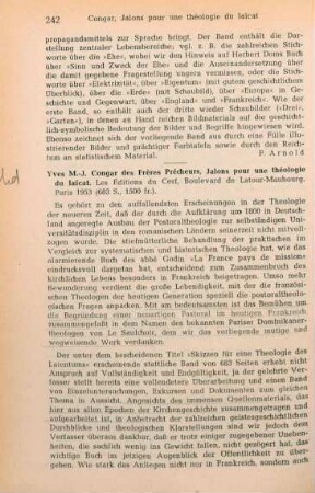 242-244 [Rezension] Congar, Yves, Jalons pour une théologie du laïcat