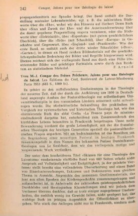 242-244 [Rezension] Congar, Yves, Jalons pour une théologie du laïcat