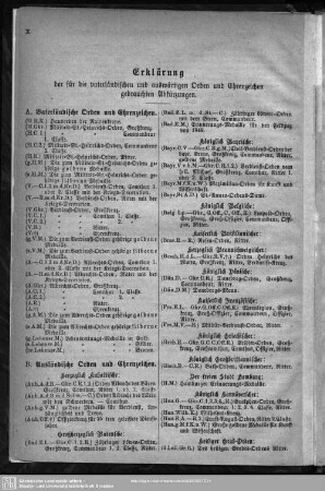 Erklärung der für die vaterländischen und auswärtigen Orden und Ehrenzeichen gebrauchten Abkürzungen