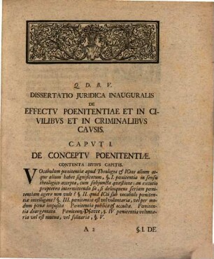 Dissertatio Iuridica Inauguralis De Effectu Poenitentiae, Et In Civilibus Et In Criminalibus Causis