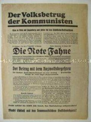 Flugblatt der SPD mit antikommunistischer Ausrichtung gegen das Volksbegehren zur Auflösung des Preußischen Landtages