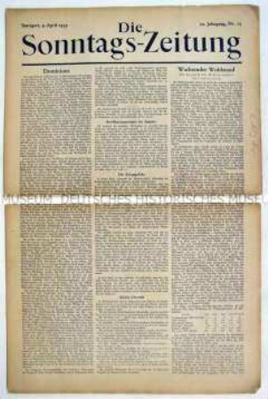 Wirtschaftspolitisches Wochenblatt "Die Sonntags-Zeitung"
