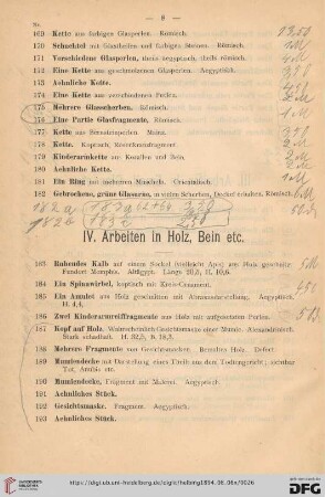 IV. Arbeiten in Holz, Bein etc. (Nr. 183-210)