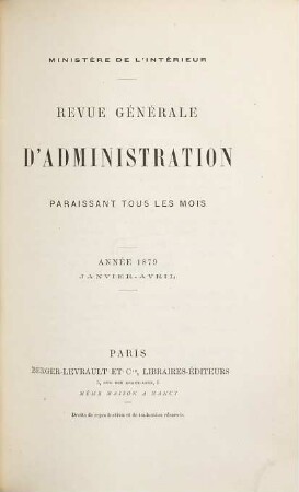 Revue générale d'administration. 4. 1879 = Jan. - Apr.