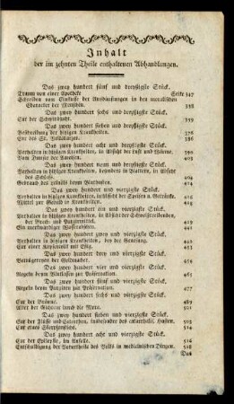 Inhalt der im zehnten Theile enthaltenen Abhandlungen