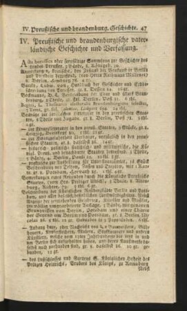 IV. Preußische und brandenburgische vaterländische Geschichte und Verfassung