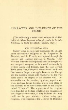 Character and influence of the friars