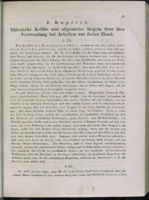 I. Kapitel Thierische Kräfte und allgemeine Regeln über ihre Verwendung bei Arbeiten aus freier Hand