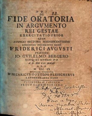 De Fide Oratoria In Argvmento Rei Gestae : Exercitatio Prior