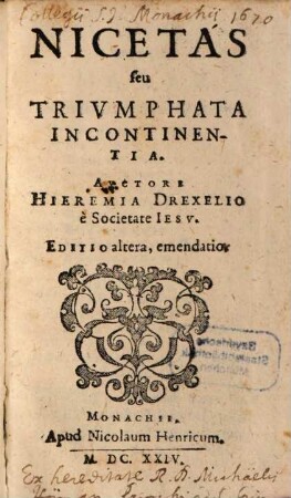 Nicetas seu Trivmphata Incontinentia