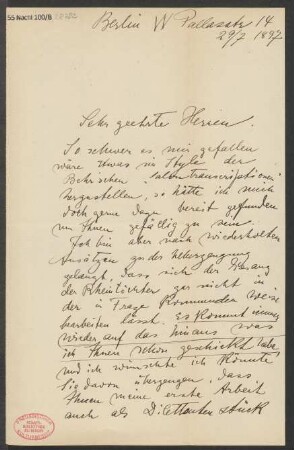 Brief an B. Schott's Söhne : 29.07.1897
