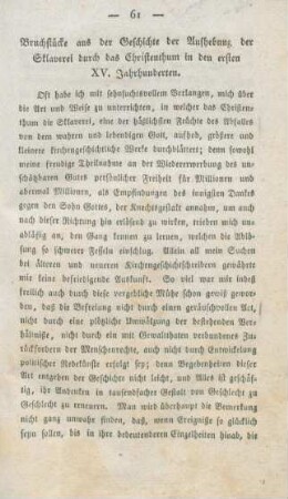 61-136 Bruchstücke aus der Geschichte der Aufhebung der Sklaverei durch das Christenthum in den ersten XV Jahrhunderten