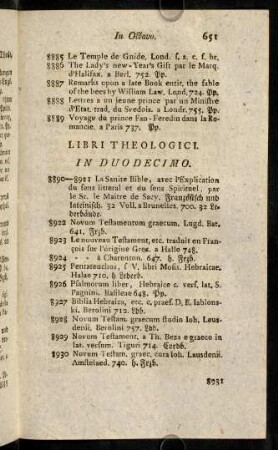 651-664, Libri Theologici. In Duodecimo.