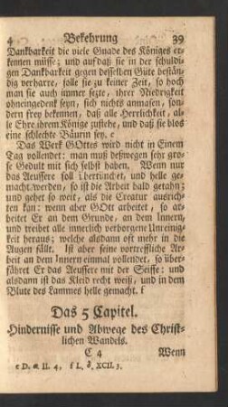 Das 5 Capitel. Hindernisse und Abwege des Christlichen Wandels.