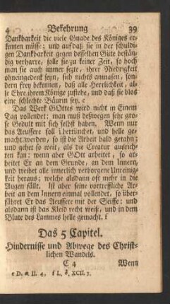 Das 5 Capitel. Hindernisse und Abwege des Christlichen Wandels.