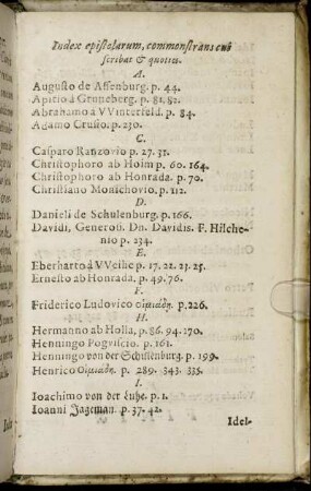 Index epistolarum, commonstrans cui scribat & quoties