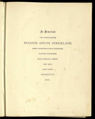 In Momoriam Viri Præstantissimi Hugonis Edvini Strickland.