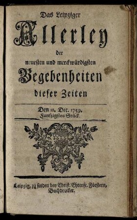 Den 11. Dec. 1759. Funfzigstes Stück.