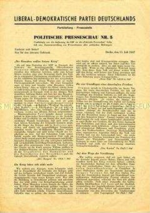 Mitteilungsblatt der LDPD mit einer Presseschau