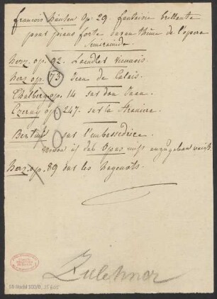 Bestellung diverser Musikalien : September 1837