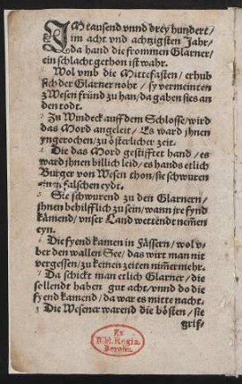 Jm tausend vnnd drey hundert/ || im acht vnd achtzigsten Jahr/ ||