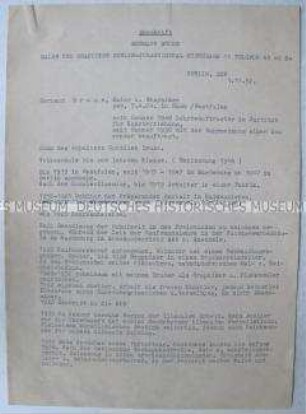 Maschinenschriftlicher Lebenslauf (Abschrift) des Malers und Grafikers Hermann Bruse