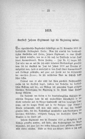 1619. Kurfürst Johann Sigismund legt die Regierung nieder