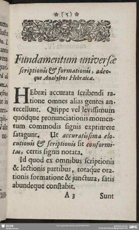 Fundamentum universiae scriptionis & formationis, adeoque Analyseos Hebraicae