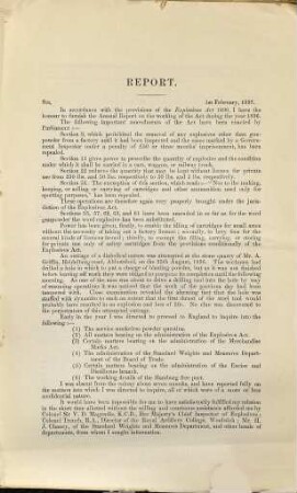 Report of the Chief Inspector of Explosives to the Honorable the Chief Secretary on the working of the Explosives Act : during the year ... 1896 (1897)