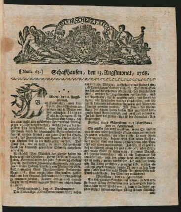 Hurterische Zeitung Nr. 65 (13. Aug. 1768)