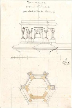 Stengel, Georg von; Oberstdorf / Allgäu (Bayern); Pfarrkirche, Figuren-Postament - Postament (Grundriss, Ansicht)