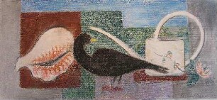 Komposition mit Muschel, Vogel und Gießkanne