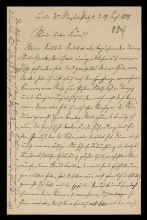104: Brief von Reinhold Johow an Gottlieb Planck, Berlin, 29.9.1889