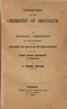 Contributions to the Chemistry of Zirconium : Inaug. Diss.