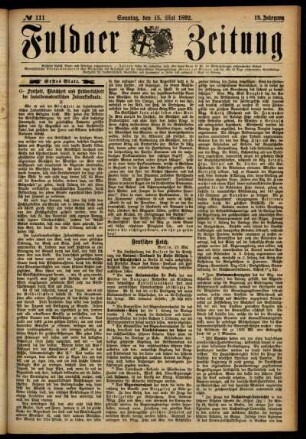 Erste Ausgabe vom Sonntag, den 15. Mai 1892.