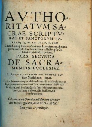 Avthoritatvm Sacrae Scriptvrae Et Sanctorvm Patrvm, 2. De Sacramentis Ecclesiae