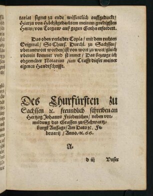 d3r-f4v, Des Churfürsten zu Sachssen ... - Des Churfürsten zu Sachssen, rc wider schreiben darauff, ...